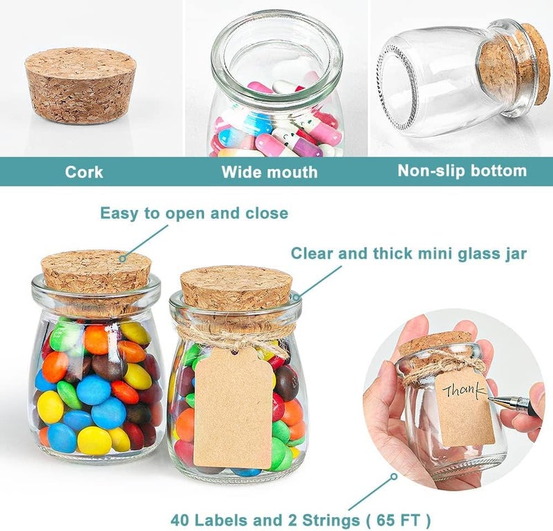 Ritayedet 40 Pack Glass Favor Jars with Cork Lid, 3.4 oz Small Glass Bottles for Wedding Favor, Baby Shower, Party Favor, Gift Jars for Candy, Bonus Twine and Labels - Image 5